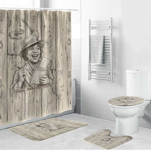 Zora Neale Hurston Bathroom Set Rustic Wood Engraved Style Illustration Joyful Portrait with Book and Map Donkey - African Pride