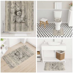 Zora Neale Hurston Bathroom Set Rustic Wood Engraved Style Illustration Joyful Portrait with Book and Map Donkey - African Pride