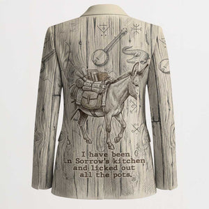 Zora Neale Hurston Blazer Rustic Wood Engraved Style Illustration Joyful Portrait with Book and Map Donkey - African Pride
