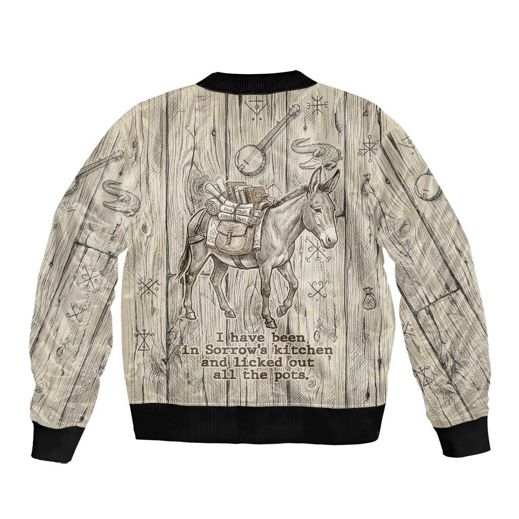 Zora Neale Hurston Bomber Jacket Rustic Wood Engraved Style Illustration Joyful Portrait with Book and Map Donkey - African Pride