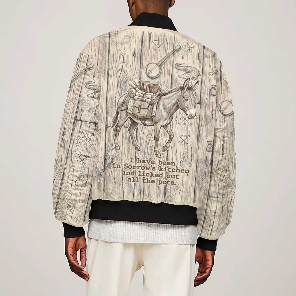 Zora Neale Hurston Bomber Jacket Rustic Wood Engraved Style Illustration Joyful Portrait with Book and Map Donkey - African Pride