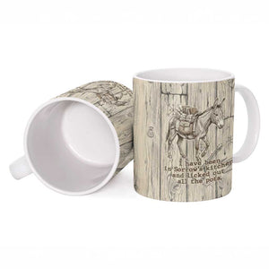 Zora Neale Hurston Ceramic Mug Rustic Wood Engraved Style Illustration Joyful Portrait with Book and Map Donkey - African Pride