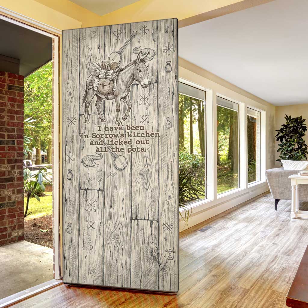 Zora Neale Hurston Door Cover Rustic Wood Engraved Style Illustration Joyful Portrait with Book and Map Donkey - African Pride