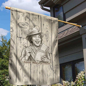 Zora Neale Hurston Garden Flag Rustic Wood Engraved Style Illustration Joyful Portrait with Book and Map Donkey - African Pride