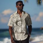 Zora Neale Hurston Hawaiian Shirt Rustic Wood Engraved Style Illustration Joyful Portrait with Book and Map Donkey - African Pride