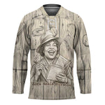 Zora Neale Hurston Hockey Jersey Rustic Wood Engraved Style Illustration Joyful Portrait with Book and Map Donkey - African Pride