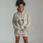 Zora Neale Hurston Hoodie Dress Rustic Wood Engraved Style Illustration Joyful Portrait with Book and Map Donkey - African Pride