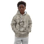Zora Neale Hurston Kid Hoodie Rustic Wood Engraved Style Illustration Joyful Portrait with Book and Map Donkey - African Pride