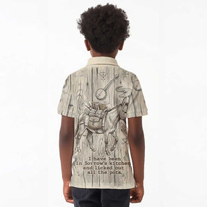 Zora Neale Hurston Kid Polo Shirt Rustic Wood Engraved Style Illustration Joyful Portrait with Book and Map Donkey - African Pride