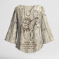 Zora Neale Hurston Kimono Sleeve Blouse Rustic Wood Engraved Style Illustration Joyful Portrait with Book and Map Donkey - African Pride