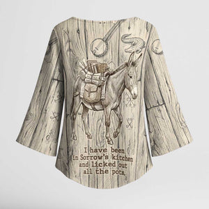 Zora Neale Hurston Kimono Sleeve Blouse Rustic Wood Engraved Style Illustration Joyful Portrait with Book and Map Donkey - African Pride