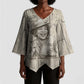 Zora Neale Hurston Kimono Sleeve Blouse Rustic Wood Engraved Style Illustration Joyful Portrait with Book and Map Donkey - African Pride