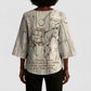 Zora Neale Hurston Kimono Sleeve Blouse Rustic Wood Engraved Style Illustration Joyful Portrait with Book and Map Donkey - African Pride