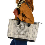 Zora Neale Hurston Leather Tote Bag Rustic Wood Engraved Style Illustration Joyful Portrait with Book and Map Donkey - African Pride