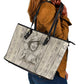 Zora Neale Hurston Leather Tote Bag Rustic Wood Engraved Style Illustration Joyful Portrait with Book and Map Donkey - African Pride