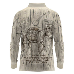Zora Neale Hurston Long Sleeve Polo Shirt Rustic Wood Engraved Style Illustration Joyful Portrait with Book and Map Donkey - African Pride