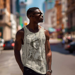 Zora Neale Hurston Men Tank Top Rustic Wood Engraved Style Illustration Joyful Portrait with Book and Map Donkey - African Pride