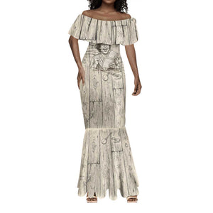 Zora Neale Hurston Mermaid Dress Rustic Wood Engraved Style Illustration Joyful Portrait with Book and Map Donkey - African Pride