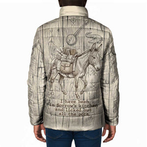 Zora Neale Hurston Padded Jacket Rustic Wood Engraved Style Illustration Joyful Portrait with Book and Map Donkey - African Pride