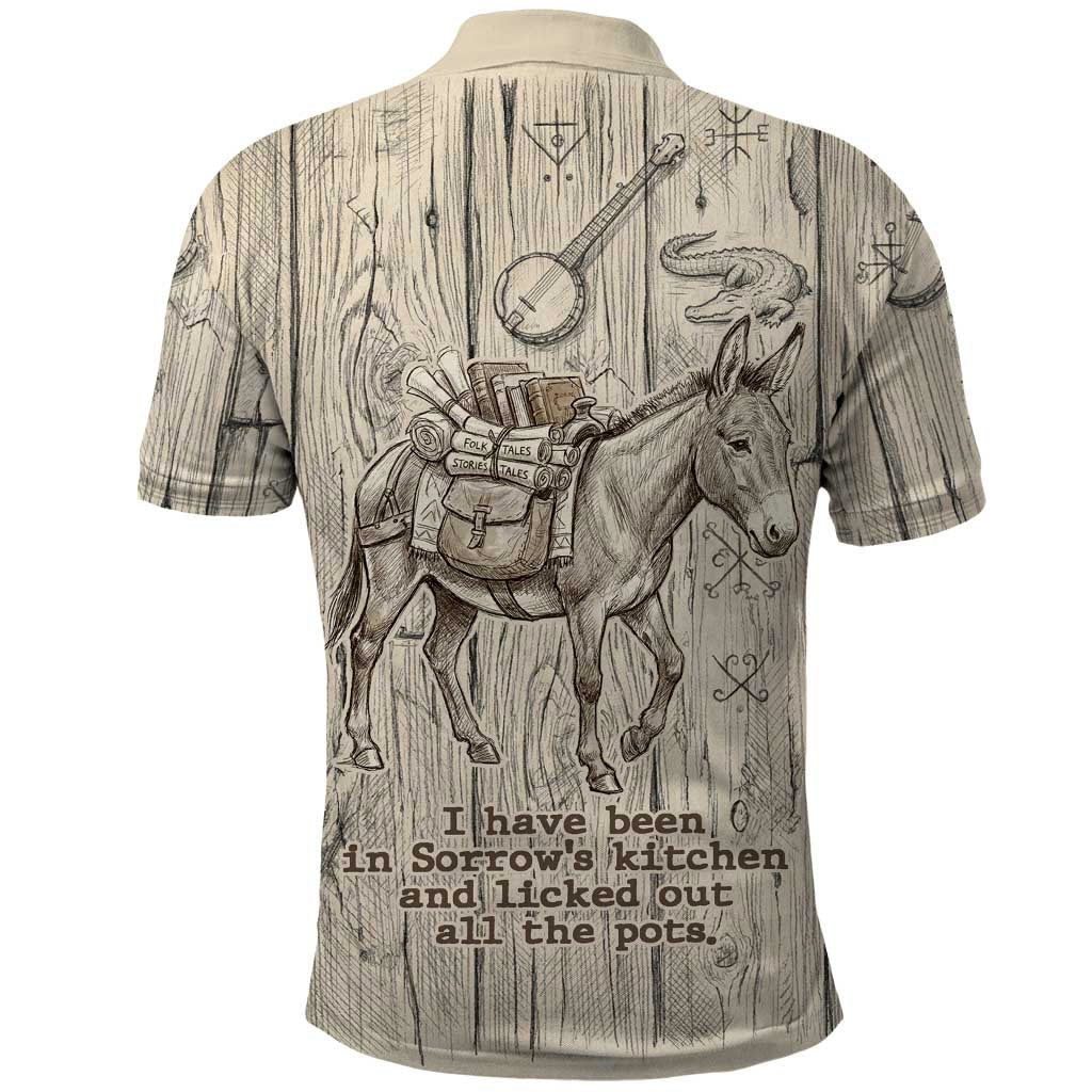 Zora Neale Hurston Polo Shirt Rustic Wood Engraved Style Illustration Joyful Portrait with Book and Map Donkey - African Pride