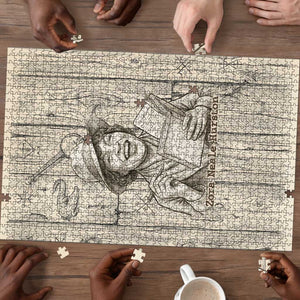 Zora Neale Hurston Puzzle Rustic Wood Engraved Style Illustration Joyful Portrait with Book and Map Donkey - African Pride