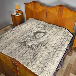 Zora Neale Hurston Quilt Rustic Wood Engraved Style Illustration Joyful Portrait with Book and Map Donkey - African Pride