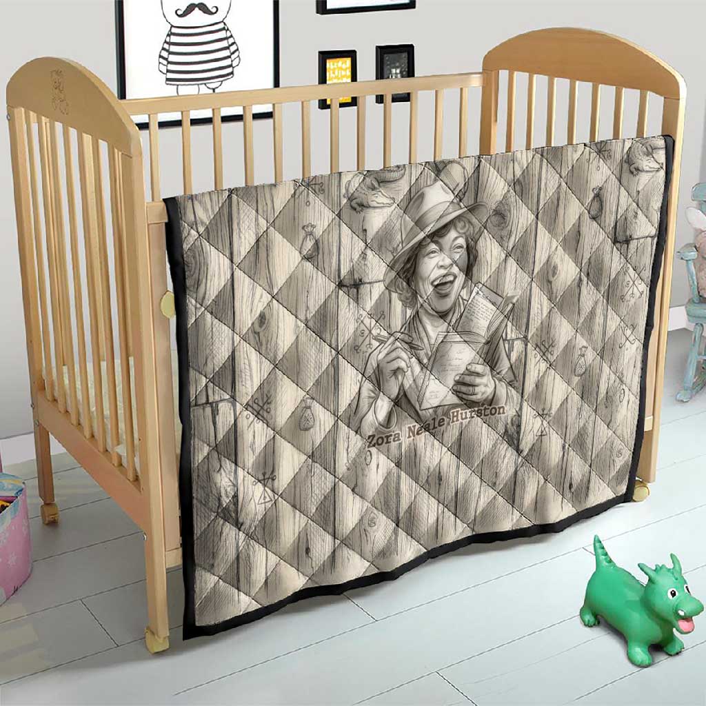 Zora Neale Hurston Quilt Rustic Wood Engraved Style Illustration Joyful Portrait with Book and Map Donkey - African Pride
