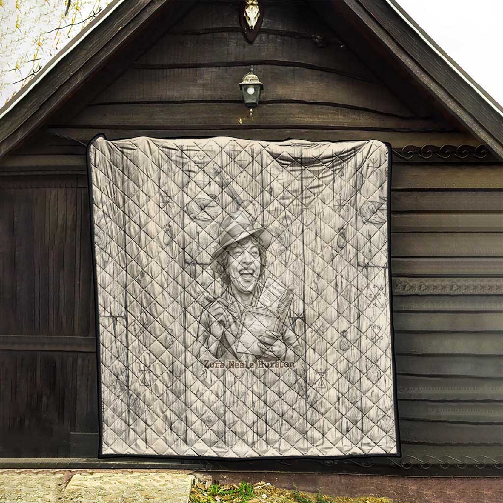 Zora Neale Hurston Quilt Rustic Wood Engraved Style Illustration Joyful Portrait with Book and Map Donkey - African Pride