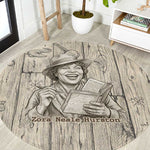 Zora Neale Hurston Round Carpet Rustic Wood Engraved Style Illustration Joyful Portrait with Book and Map Donkey - African Pride