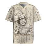 Zora Neale Hurston Rugby Jersey Rustic Wood Engraved Style Illustration Joyful Portrait with Book and Map Donkey - African Pride