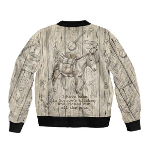 Zora Neale Hurston Sleeve Zip Bomber Jacket Rustic Wood Engraved Style Illustration Joyful Portrait with Book and Map Donkey - African Pride