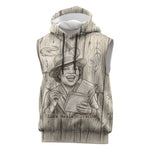 Zora Neale Hurston Sleeveless Hoodie Rustic Wood Engraved Style Illustration Joyful Portrait with Book and Map Donkey - African Pride