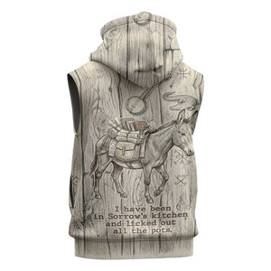 Zora Neale Hurston Sleeveless Hoodie Rustic Wood Engraved Style Illustration Joyful Portrait with Book and Map Donkey - African Pride