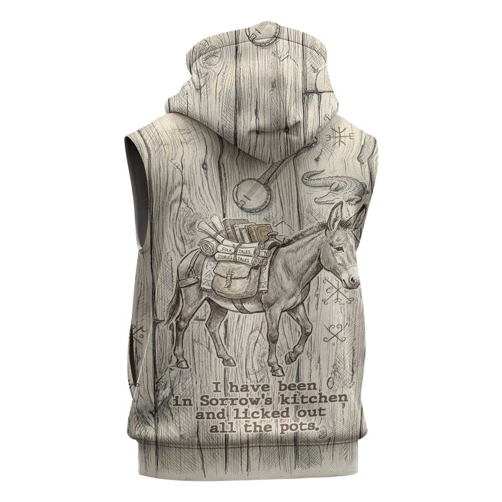 Zora Neale Hurston Sleeveless Zip Hoodie Rustic Wood Engraved Style Illustration Joyful Portrait with Book and Map Donkey - African Pride