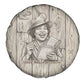 Zora Neale Hurston Spare Tire Cover Rustic Wood Engraved Style Illustration Joyful Portrait with Book and Map Donkey - African Pride