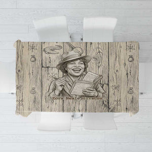 Zora Neale Hurston Tablecloth Rustic Wood Engraved Style Illustration Joyful Portrait with Book and Map Donkey - African Pride