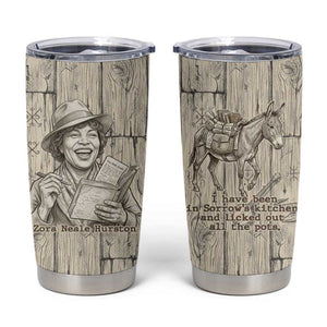 Zora Neale Hurston Tumbler Cup Rustic Wood Engraved Style Illustration Joyful Portrait with Book and Map Donkey - African Pride