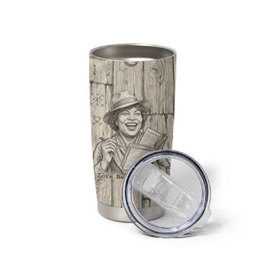Zora Neale Hurston Tumbler Cup Rustic Wood Engraved Style Illustration Joyful Portrait with Book and Map Donkey - African Pride