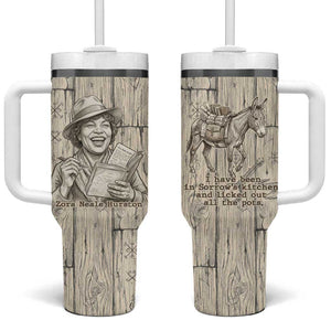 Zora Neale Hurston Tumbler With Handle Rustic Wood Engraved Style Illustration Joyful Portrait with Book and Map Donkey - African Pride
