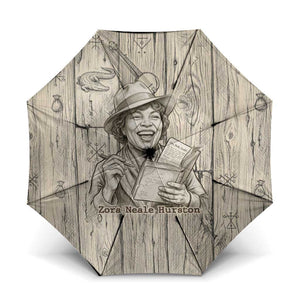 Zora Neale Hurston Umbrella Rustic Wood Engraved Style Illustration Joyful Portrait with Book and Map Donkey - African Pride