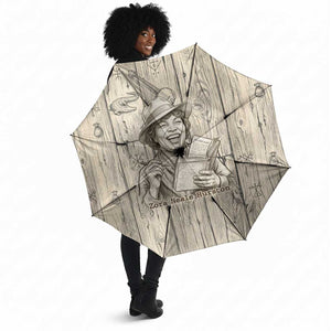 Zora Neale Hurston Umbrella Rustic Wood Engraved Style Illustration Joyful Portrait with Book and Map Donkey - African Pride