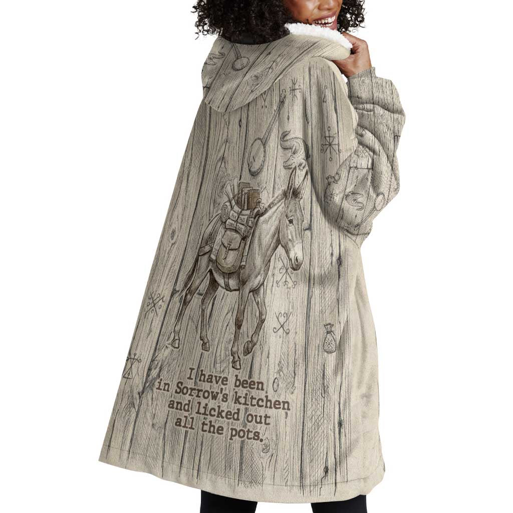 Zora Neale Hurston Wearable Blanket Hoodie Rustic Wood Engraved Style Illustration Joyful Portrait with Book and Map Donkey - African Pride