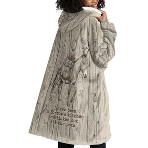 Zora Neale Hurston Wearable Blanket Hoodie Rustic Wood Engraved Style Illustration Joyful Portrait with Book and Map Donkey - African Pride