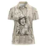 Zora Neale Hurston Women Polo Shirt Rustic Wood Engraved Style Illustration Joyful Portrait with Book and Map Donkey - African Pride