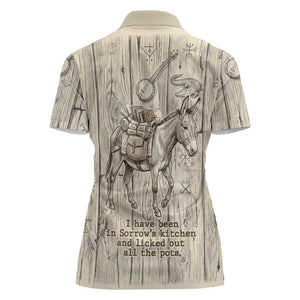 Zora Neale Hurston Women Polo Shirt Rustic Wood Engraved Style Illustration Joyful Portrait with Book and Map Donkey - African Pride