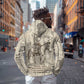 Zora Neale Hurston Zip Hoodie Rustic Wood Engraved Style Illustration Joyful Portrait with Book and Map Donkey - African Pride