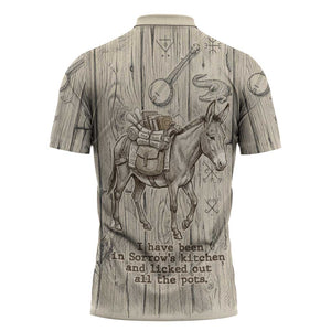 Zora Neale Hurston Zipper Polo Shirt Rustic Wood Engraved Style Illustration Joyful Portrait with Book and Map Donkey - African Pride
