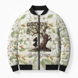 Zora Neale Hurston Bomber Puffer Jacket Floral Illustration Featuring Janie’s Dream from Their Eyes Were Watching God - African Pride