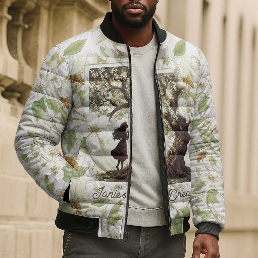 Zora Neale Hurston Bomber Puffer Jacket Floral Illustration Featuring Janie’s Dream from Their Eyes Were Watching God - African Pride