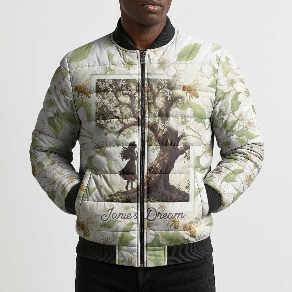 Zora Neale Hurston Bomber Puffer Jacket Floral Illustration Featuring Janie’s Dream from Their Eyes Were Watching God - African Pride